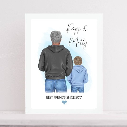 Grandfather and Grandchild Illustration Print