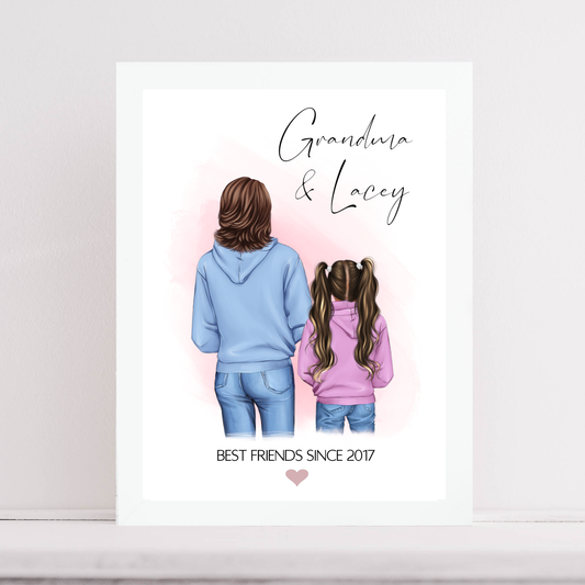 Grandma and Grandchild Illustration Print