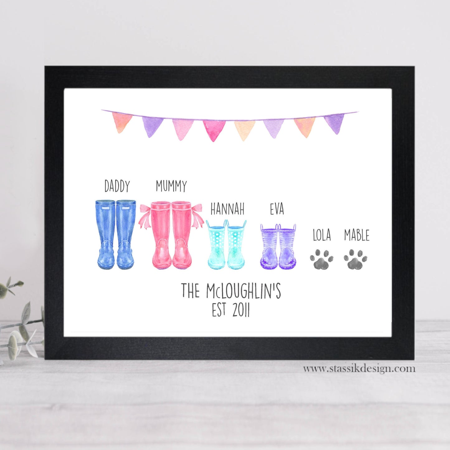 Personalised Family Wellies Print