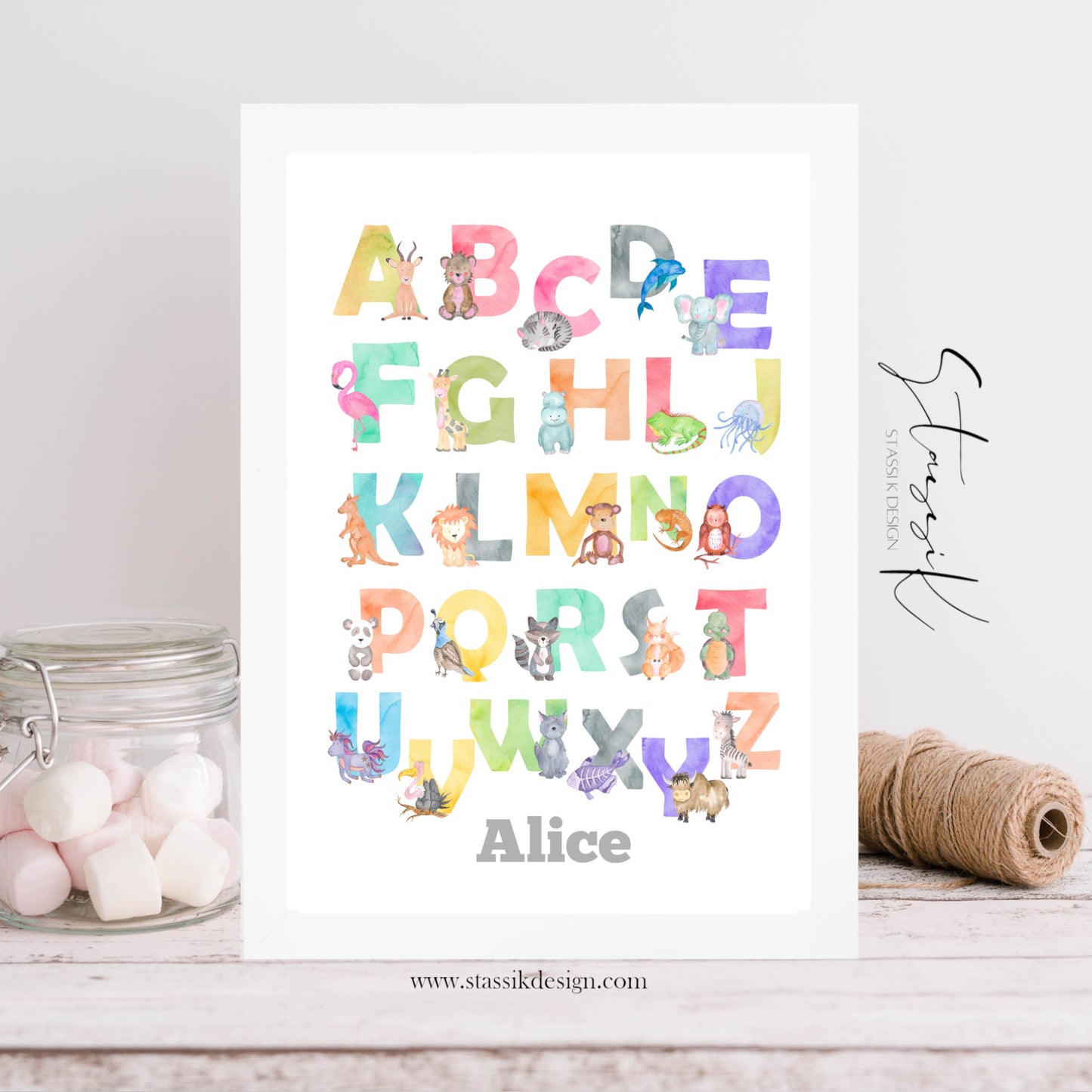 Personalised Nursery Print - Watercolour Alphabet