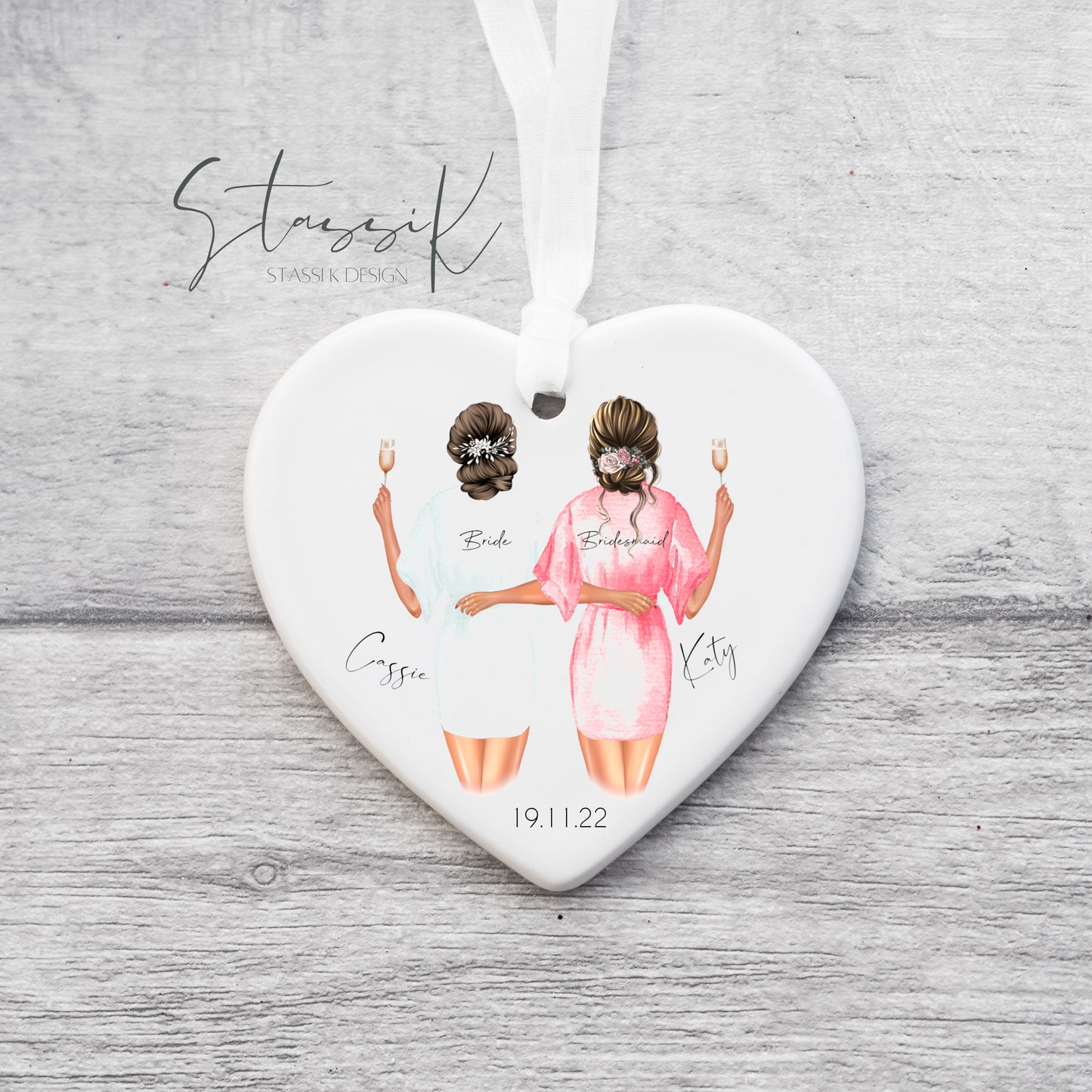 Bride and Bridesmaid Ceramic Heart Gift