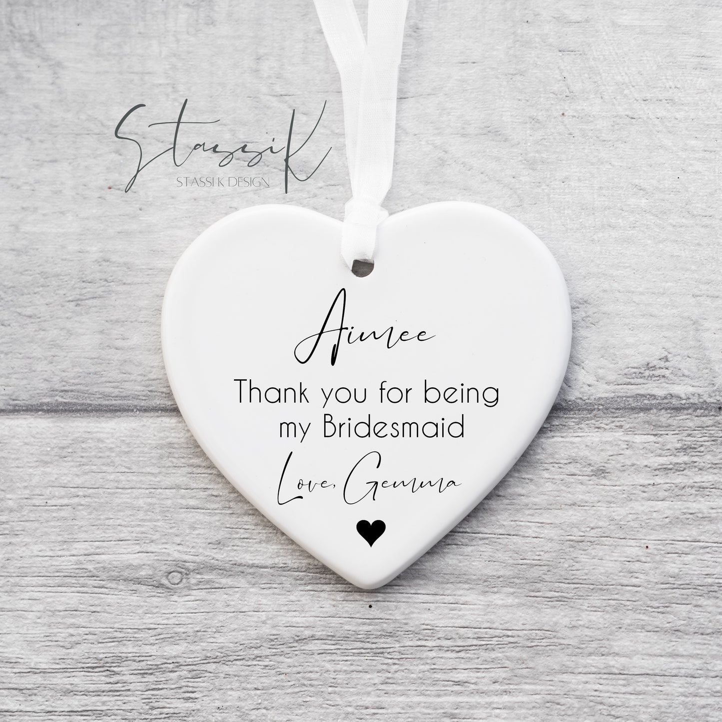Bridesmaid 'Thank You' - Ceramic heart