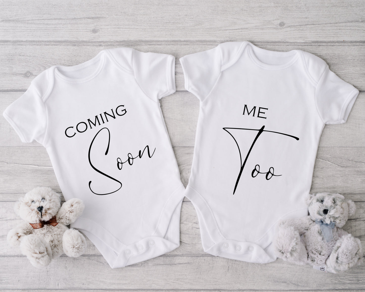 Twin Baby Vests - 'Coming soon' & 'Me Too'