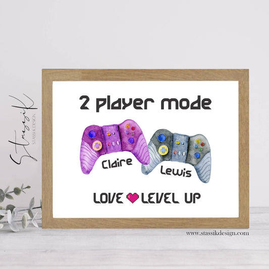 Personalised Gamer Couple Print - 'Love level up'
