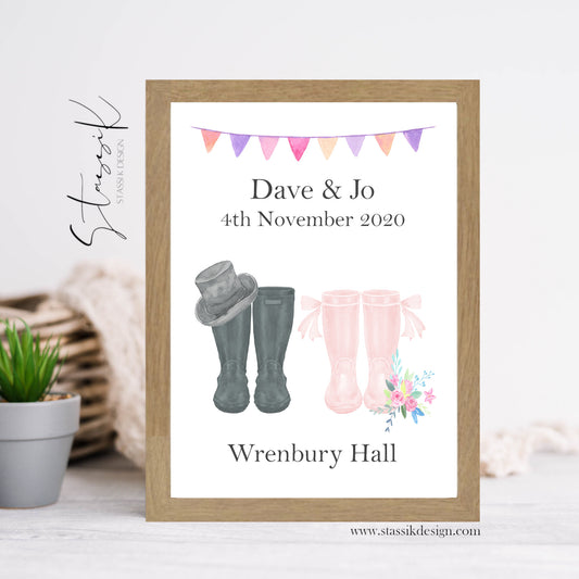 Bride and Groom Welly Boot Print