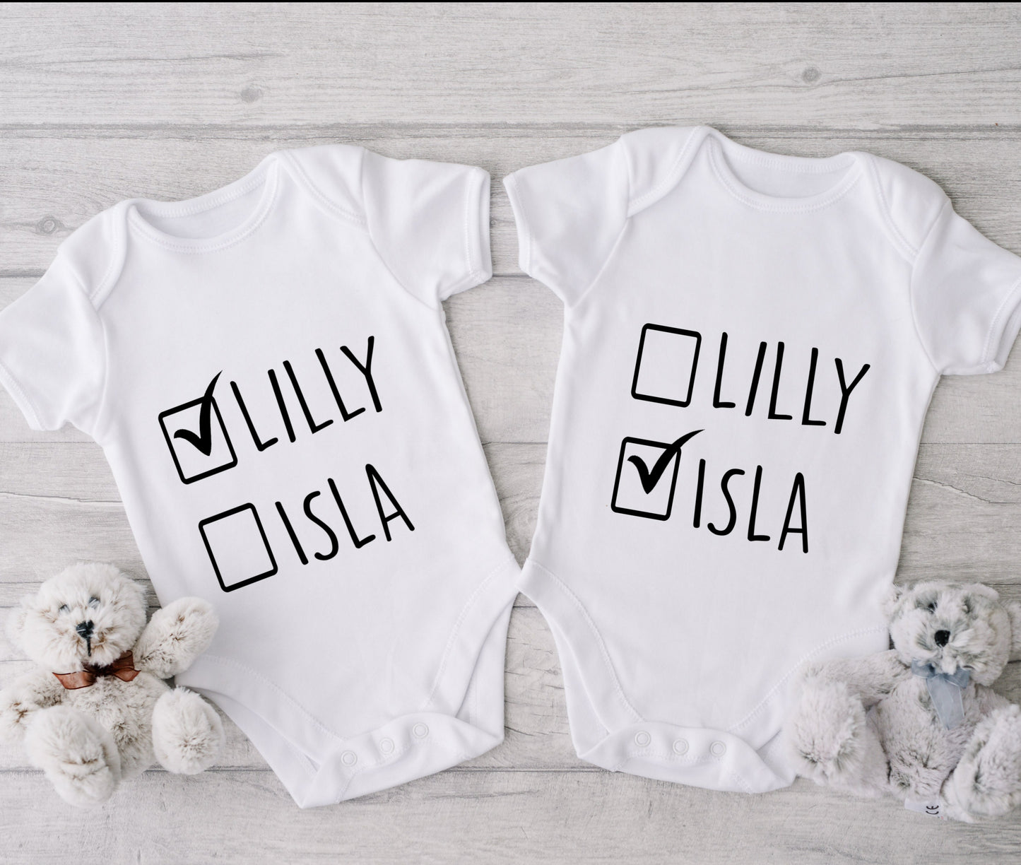 Twin Baby Vests - Name Check!